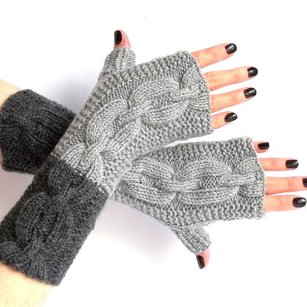 SALE - 50%OFF. Knit Fingerless Gloves. Gray Fingerless Mittens. Knitted Wrist Warmers. Hand Knit Gloves. Knit Long Gloves. Hand Warmers.