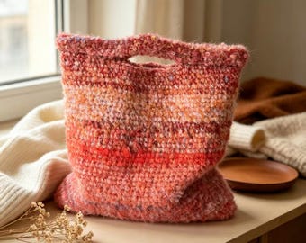 Borsa boho in maglia grossa, borsetta artigianale in stile cottagecore, borsa invernale accogliente, regalo di Natale per lei