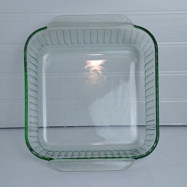 VINTAGE Martha Stewart Baking Dish 8" x 8" x 2" Light Green Ribbed Glass, Marked MSE