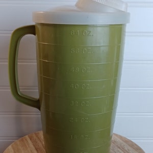 Vintage Plastic Avocado Green Beverage Pitcher Mid-Century Retro Kitchen, made in Canada