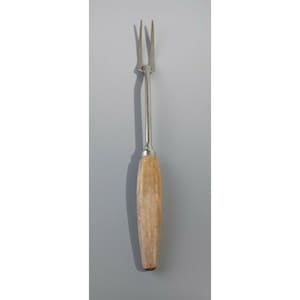 Antique Primitive Meat Carving Fork 2-Finger Tined Wood Handle VERY Old Pre-1920