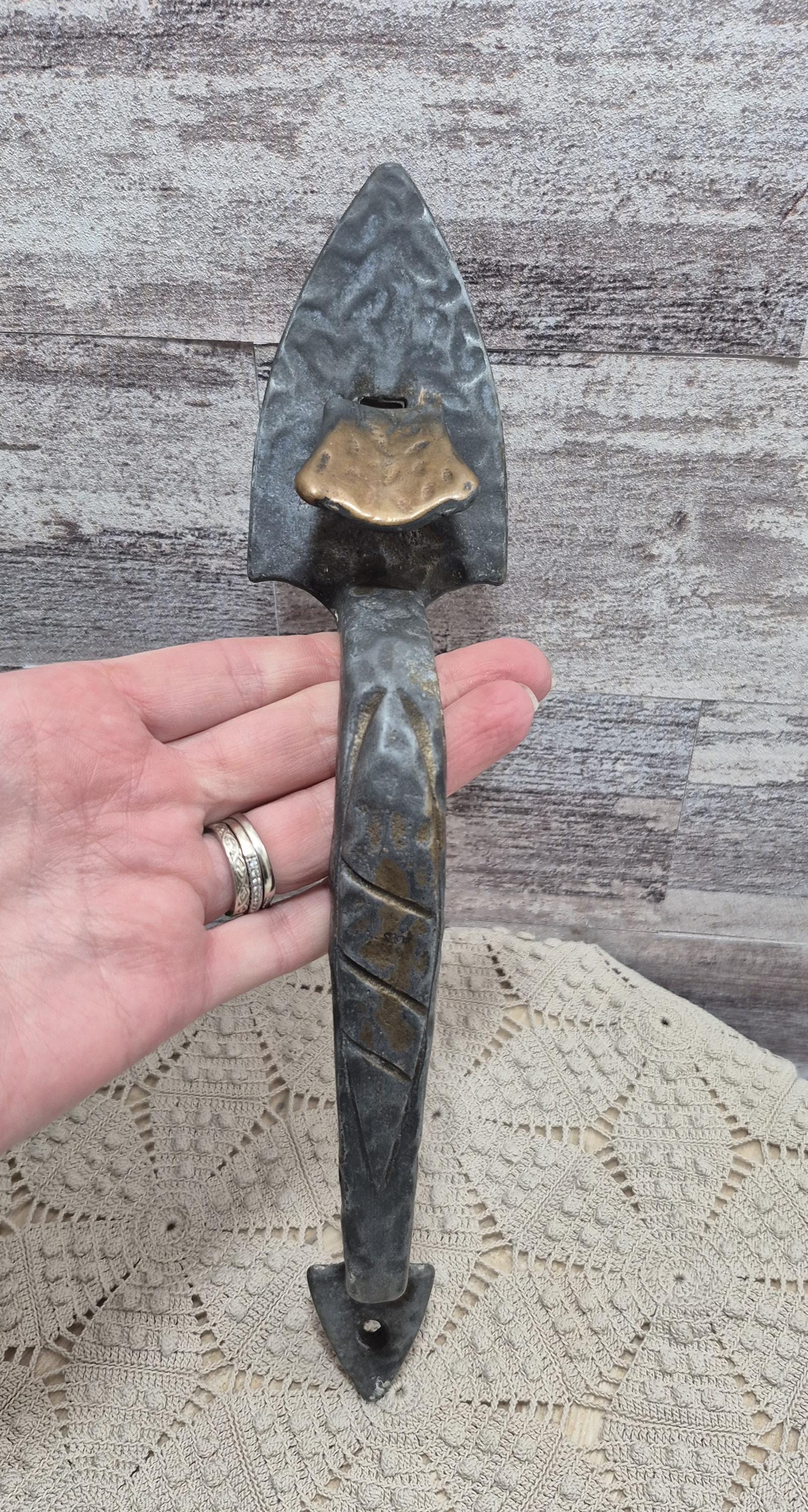 Antique Hammered Iron Door Handle with Thumb Latch, 11.25" x 2.75", pre-1890s