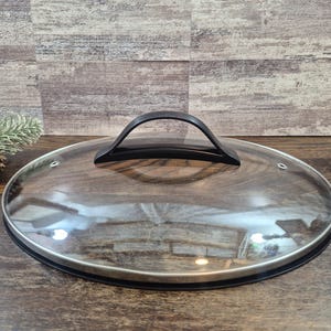 Vintage Crock Pot ersättningslock ovalt glas med ventilerat lock 23,7 cm x 30,7 cm svart handtag