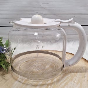 Unbranded 12 Cup Replacement Coffee Pot Carafe with White Lid & Handle, Vintage
