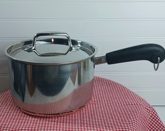 Vintage Revere Ware 3 Qt Cacerola inferior de acero inoxidable y cobre con tapa