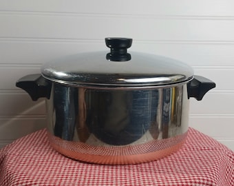 Vintage 1801 Revere Ware 4.5 QT Copper Bottom Stock Pot with Lid Clinton, IL USA