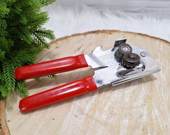Vintage Swing-A-Way Can Opener, Retro 1980s USA, with RED Grippy Rubber Handles