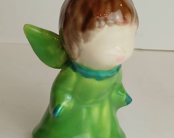 Vintage Ceramic Kissing Angel with Wings Figurine Handmade Retro Christmas Decor