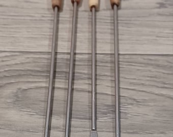 Vintage Stainless Steel Fondue Forks, Wood Handles Mid-Century Modern (Set of 4)