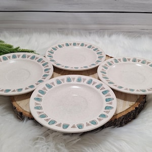 Metlox Poppytrail NAVAJO set van 4 schoteltjes, MCM Atomic California Art Pottery