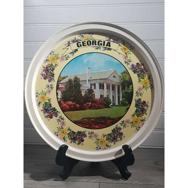 Georgia State 12.5" diameter Round Metal Tin Tray Collectible Vintage 1960s Souvenir Home Decor