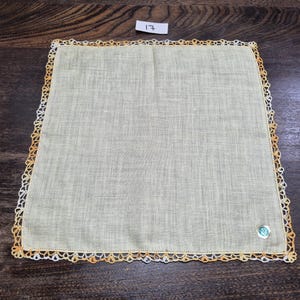 Vintage Pure LINEN Handkerchief Hankie 12&quot; with Delicate Crochet Edging, Yellow Color