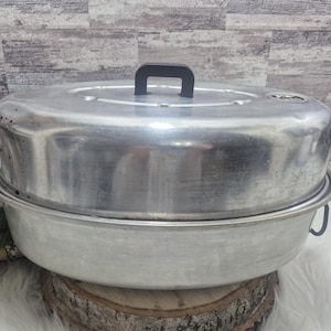 Vintage WearEver #5024, 3-pc Aluminum Oval Vented Roasting Pan with Lifting Insert, 1950s