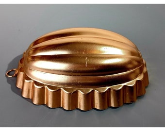 VINTAGE Kupfer Ton Galatin oder Kuchenform Form Scalloped Oval Domed Squash Form