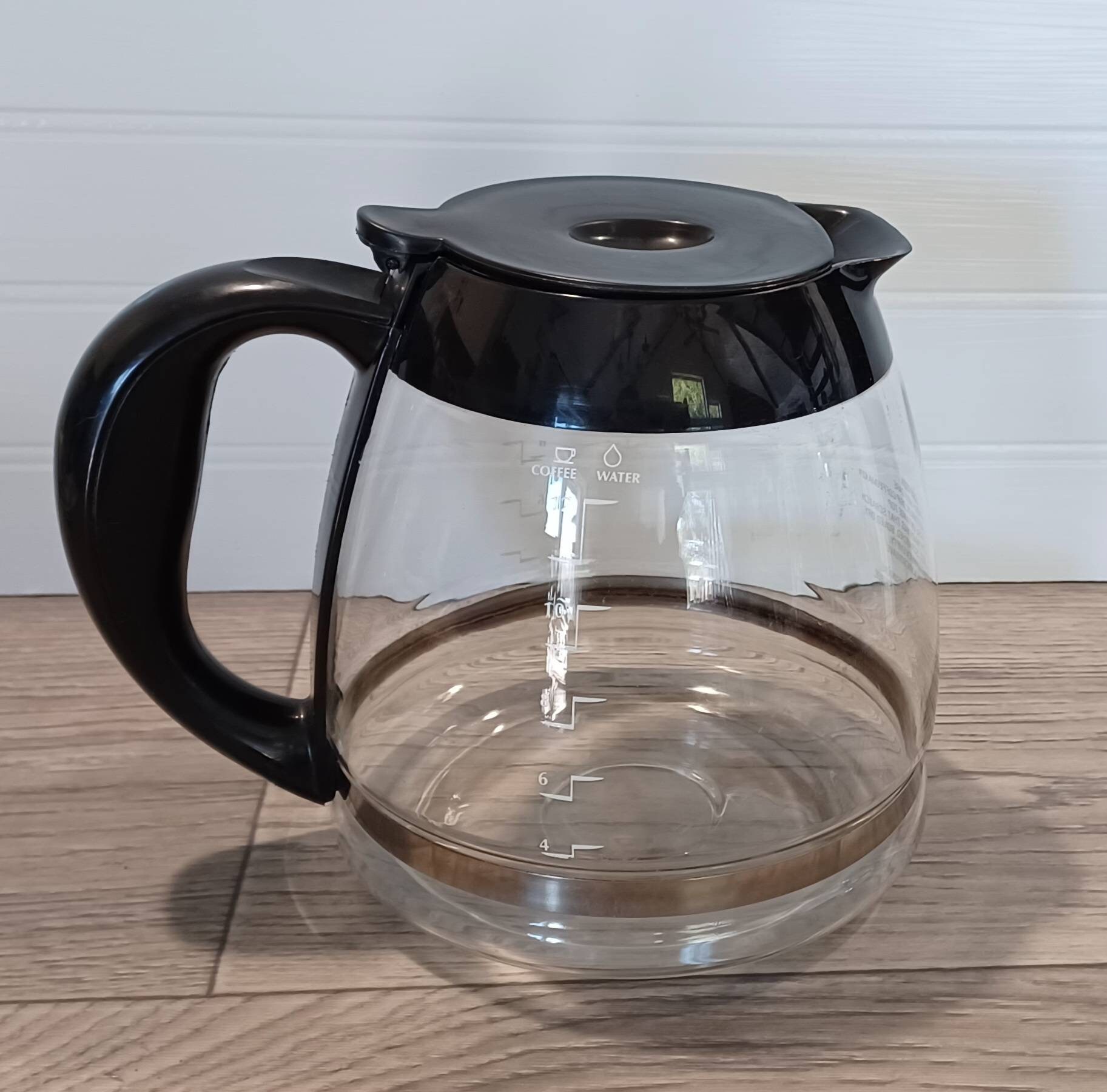 Vintage 12 Cup Glass Replacement Coffee Pot Carafe Black Handle & Lid,  Unbranded 