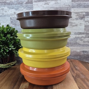 Awesome Retro 1970s Tupperware Seal-n-Serve Bowls with Fitted Lids LOT~ made in the USA.