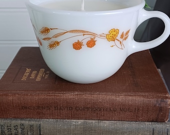Vintage PYREX Corning Ware &quot;Autumn Wheat&quot; Coffee Cup with Hand Poured Soy Candle