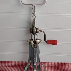 Vintage BLUE WHIRL Beater: Retro Red Handle Mixer, USA Made