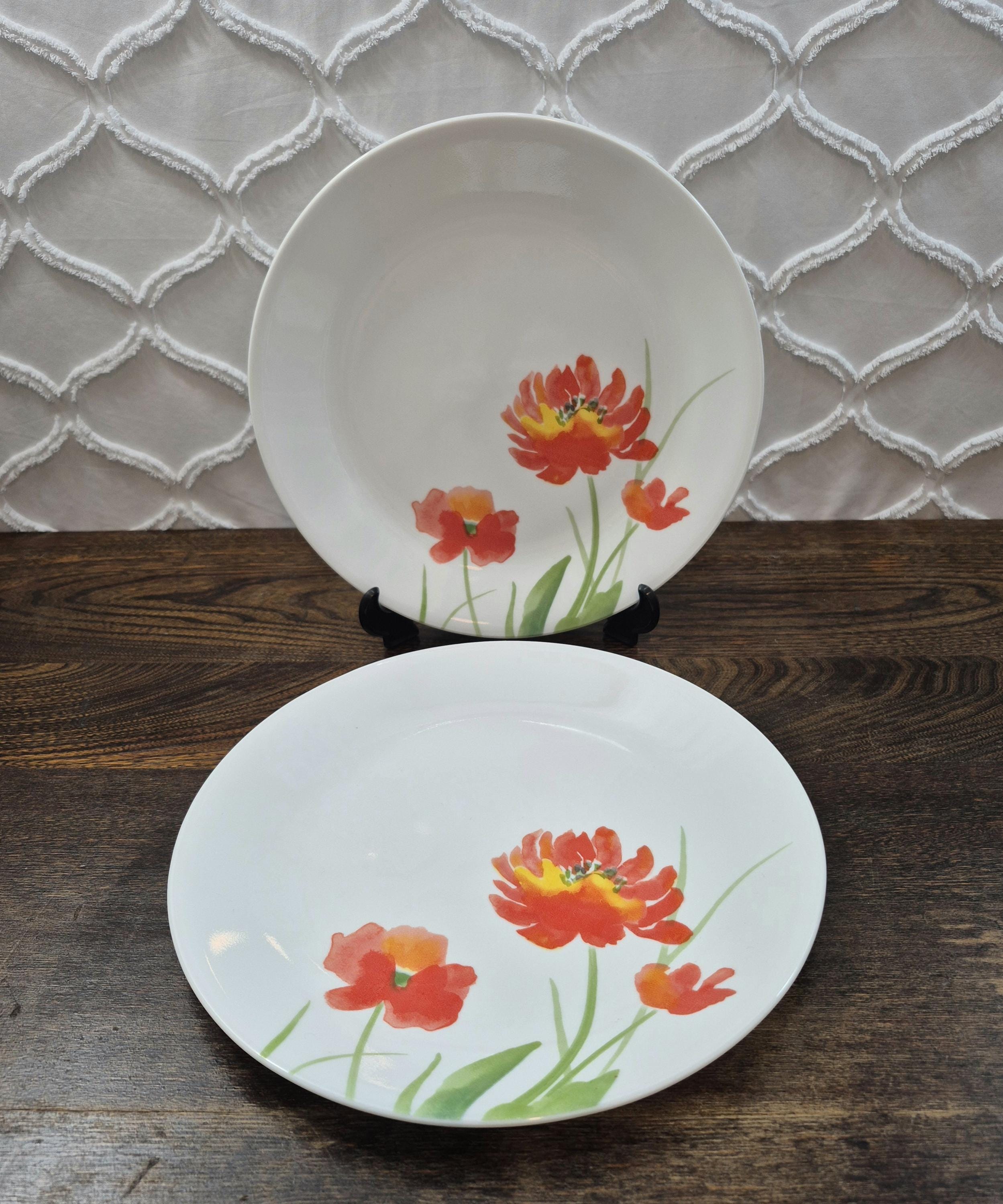 Orange flowers vintage dinner plates - Etsy 日本
