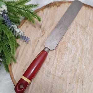 Antique Red Chippy Painted Wood Handle Spreader Spatula Primitive USA Farmhouse