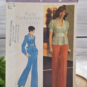 Simplicity #6553 Misses Wide-Leg Pants & Top Sewing Pattern Size (12) Vintage Retro 1974