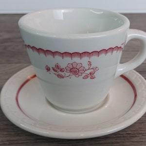 Vintage Shenango China Chardon Rose Transfer Ware Coffee Cup with Syracuse China Saucer