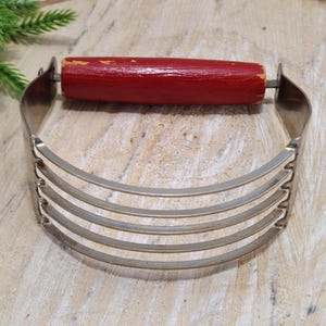 Vintage A&J USA Red Painted Wood Handled Pastry Blender, Primitive Baking Tools