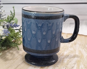 Vintage Blue Glaze Stoneware Footed Pedestal Mug ~ Retro 1970s JAPAN