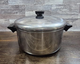 Vintage Revere Ware 4.5 Qt Stainless Steel Tri-Ply Disc Bottom Dutch Oven with Lid