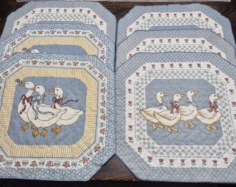 Vintage Country  Goose Quilted Placemats, Set of 6, Cottage Core 1980's Nostalgia