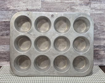 Molde de aluminio resistente Muffinaire para 12 muffins/cupcakes, vintage, años 50, EE. UU.