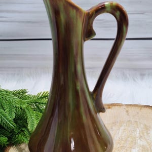Vintage Mid-Century Handmade Art Vase Pitcher Ewer Earth Tones Drip Glaze 7.75" tall by 3.75"