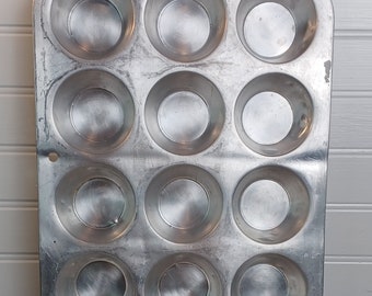 Vintage FOLEY Aluminium 12-Cup Muffin of Cupcake Pan, jaren 1950 VS, voorzichtig tweedehands