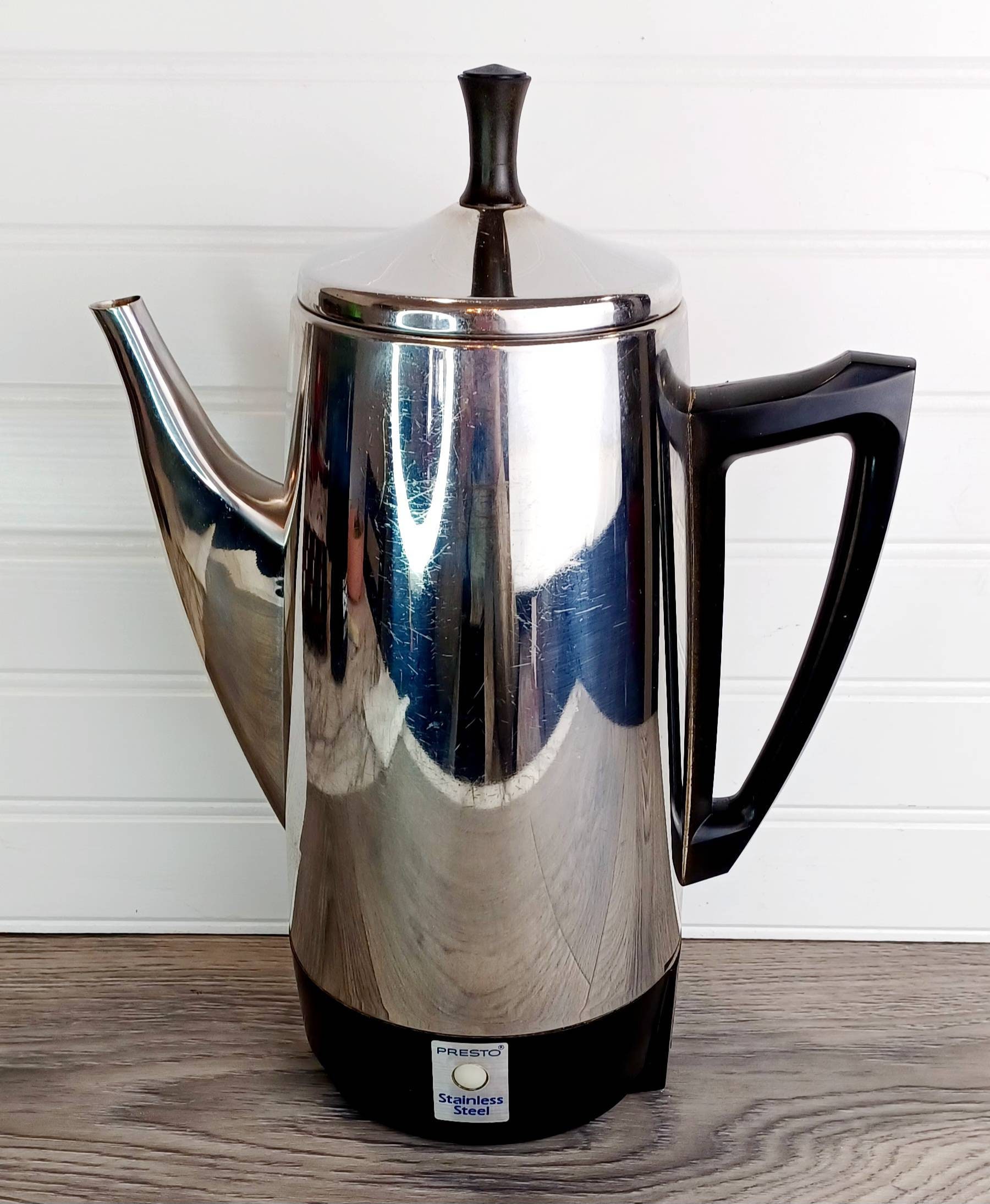 Vintage Presto Stainless Steel 12 Cup Percolator Electric Coffee Pot Model  02811, Complete 
