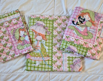Vintage 1970's Katie Girl Patchwork Twin Sheet Set, Pink Gingham Floral, Sears Prop
