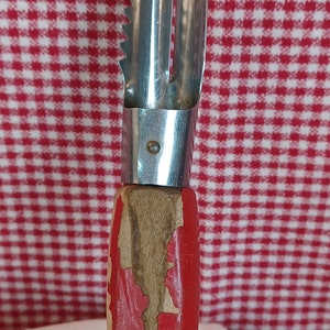 Vintage Hand Held Potato Peeler Wood Handle Tempered Grandma's