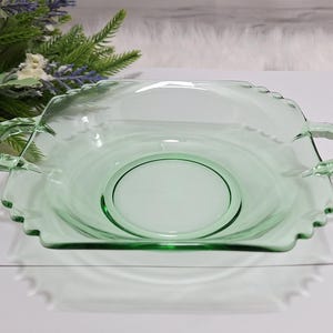 Fostoria MAYFAIR Grüne Vaseline Glas (Uranglas) behandelt Zitrone, Gelee, Konfekt Schale Vintage 1930er/1940er Jahre USA