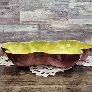 Vintage 1951 California Pottery #295 Lime Green & Raspberry Freeform Abstract Bowl, Planter