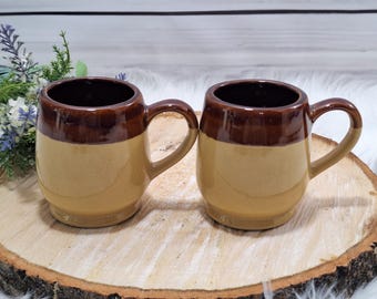 Set of 2 - Vintage Drip Glaze Coffee Cups Mugs, Small 2-Tone Glazed Mugs, TAIWAN