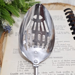 Vintage EKCO Chromium Plated Slotted Spoon with White Plastic Handle ~ 1960s USA Made