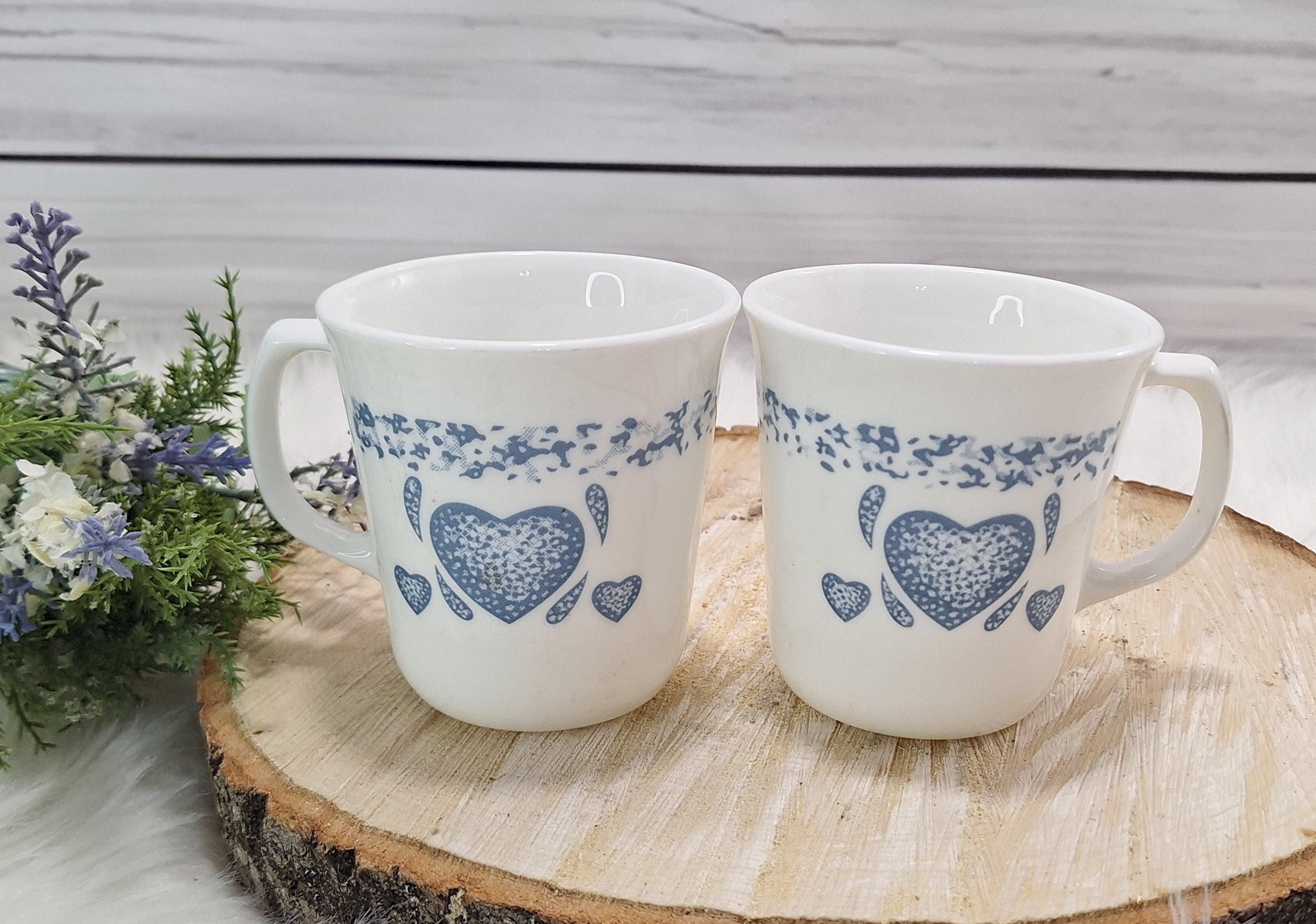 Corelle by CorningWare BLUE HEARTS Coffee Mugs (set of 2) Vintage 1990s USA