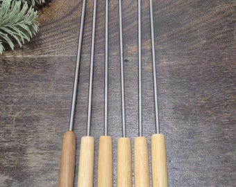 Tenedores de fondue vintage de acero inoxidable con mango de madera MCM Japón (juego de 6)