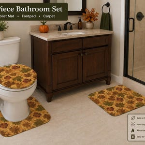 Autumn Maple Leaves Bath Mat | Fall Leaf Bathroom Rug Set