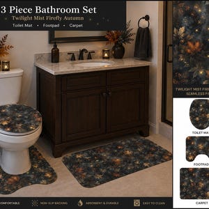Autumn Leaves Pattern Bath Mat Set | 3-Piece Bathroom Rugs