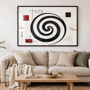 Bauhaus Spiral Wall Art | Modern Geometric Print | Minimalist Black Red Poster | Abstract Mid Century Decor | Motion Study