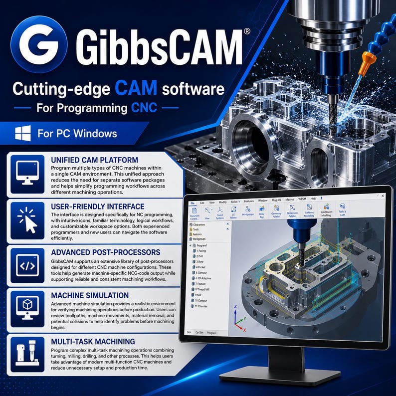 Avancerat CAM-verktyg för CNC-programmering | GibbsCAM 2026 | Fullständig version | För PC Windows bild 2