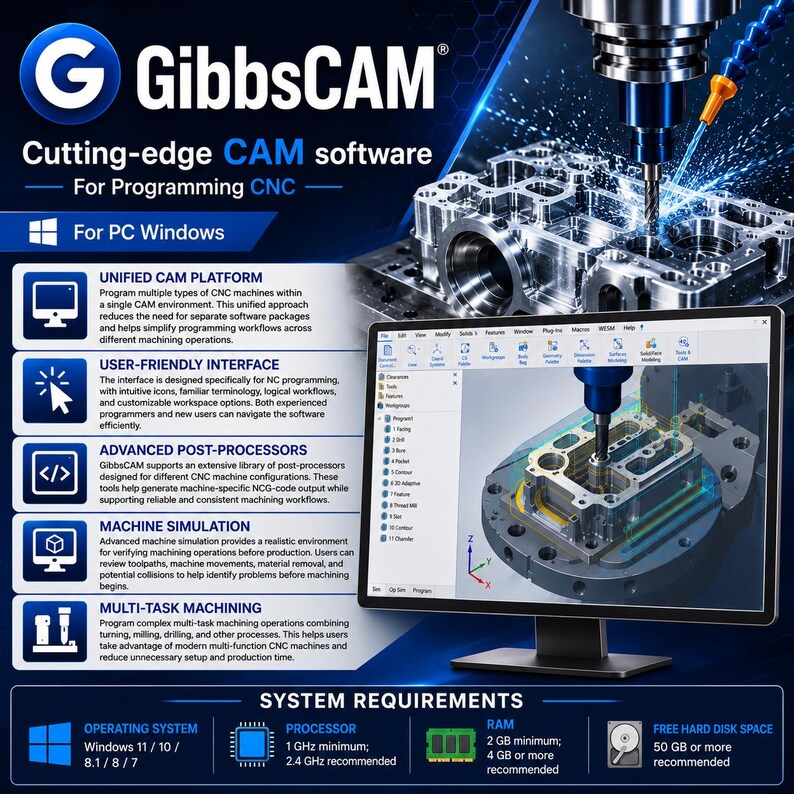 Avancerat CAM-verktyg för CNC-programmering | GibbsCAM 2026 | Fullständig version | För PC Windows bild 3