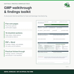 Checklista för livsmedelssäkerhetsinspektion, GMP-anläggningsrevisionsblankett, ifyllbar PDF och Word-mall