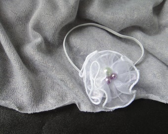 White Baby Headband Newborn Photo Prop Pearls Baby Halo Baptism