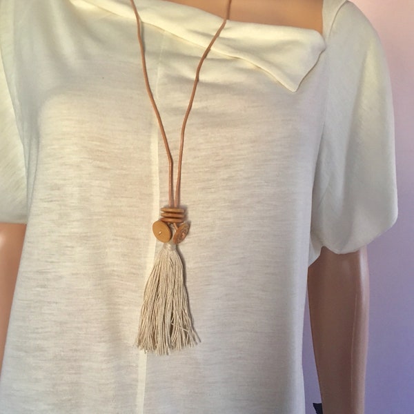 Tassel Necklace Eco Accessory gift for Mather’s day Boho Necklace Hip Necklace COTTON WOOD Necklace